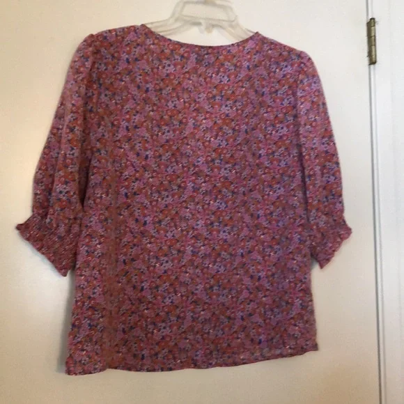 Sanctuary Blouse short sleeves pink orange purple floral Size L. NWOT - Picture 6 of 7